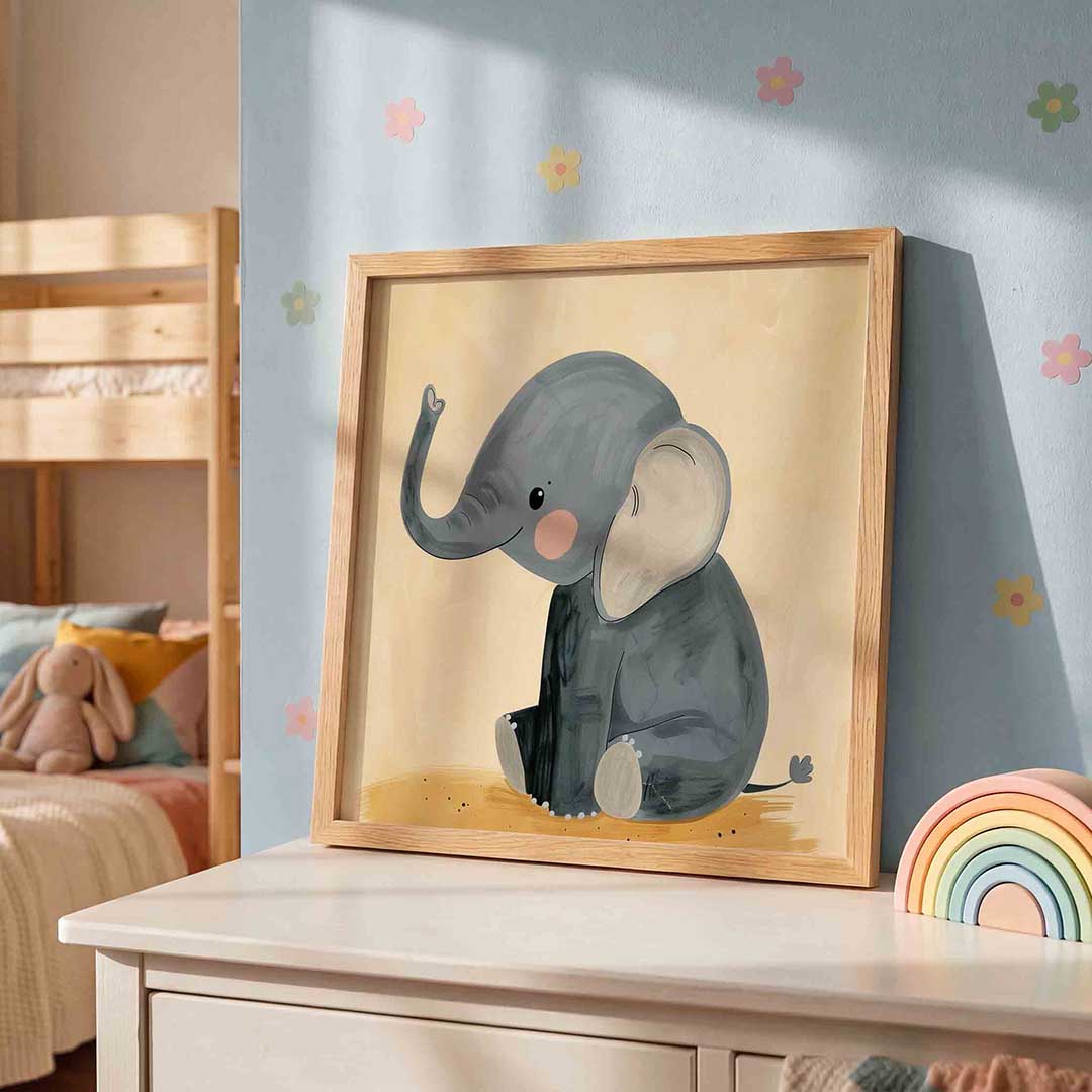 Schattige olifant – speelse wandkunst als vierkante kinderposter