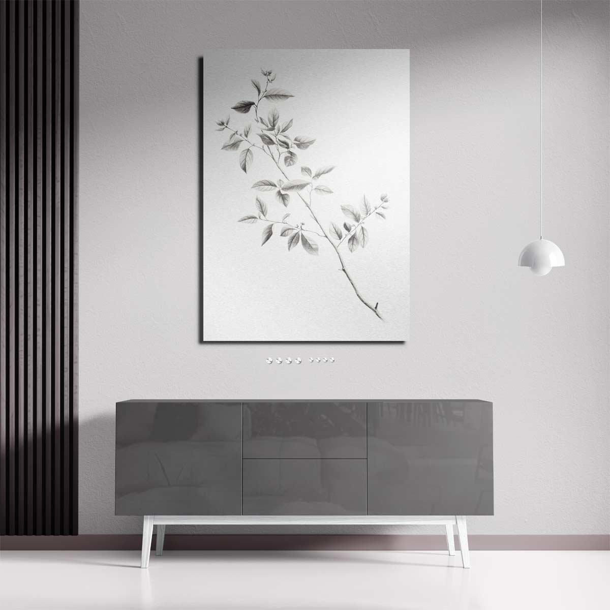 Elegante Botanische Tekening van een Tak – plexiglas wanddecoratie in portret formaat
