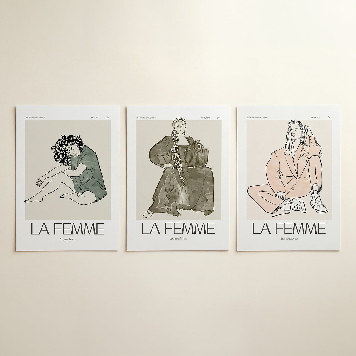 Lijn en rust driedelige posterset in tweede interieur