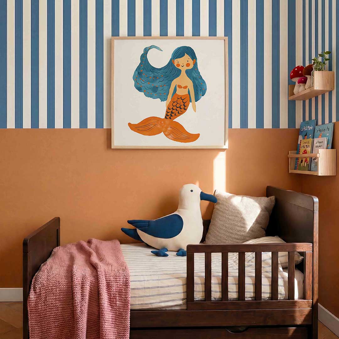 Zeemeermin met blauwe haren – kids poster in vierkant formaat