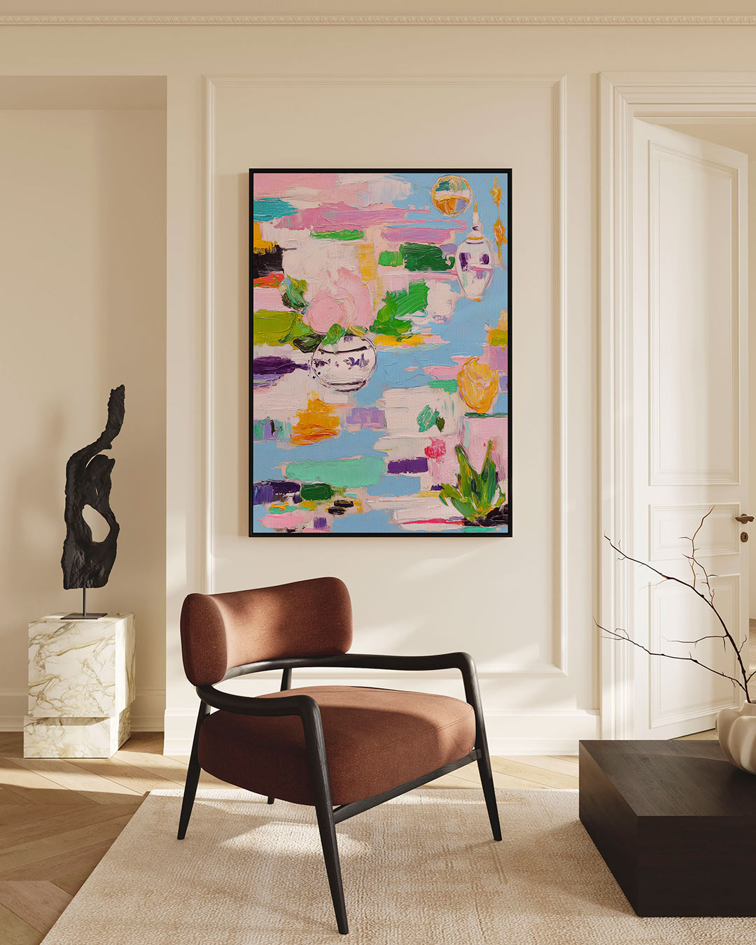 Kleurrijke bloemvormen – staande wanddecoratie