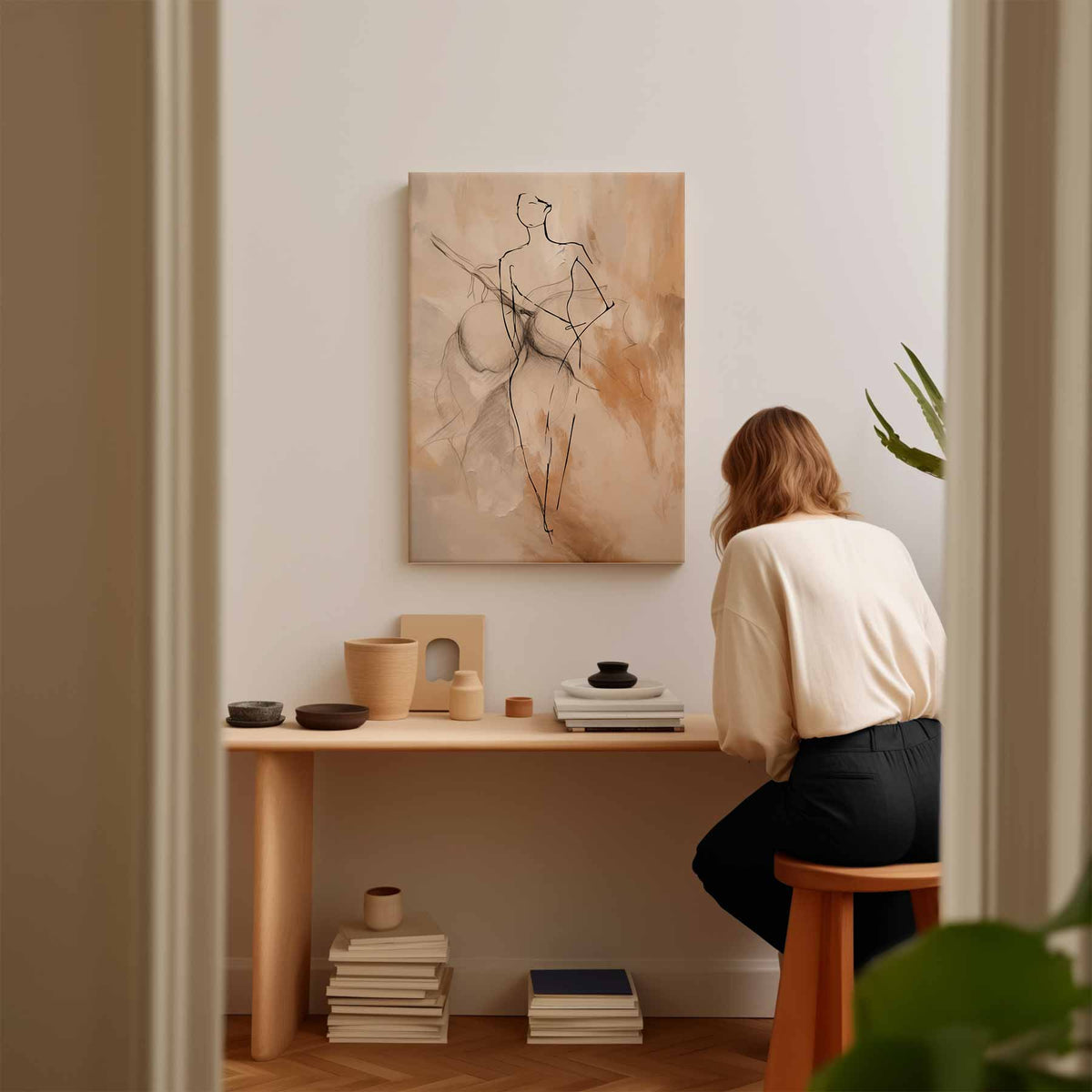 Elegante Schets van een Vrouw – modern portret kunstwerk van WallArtistic