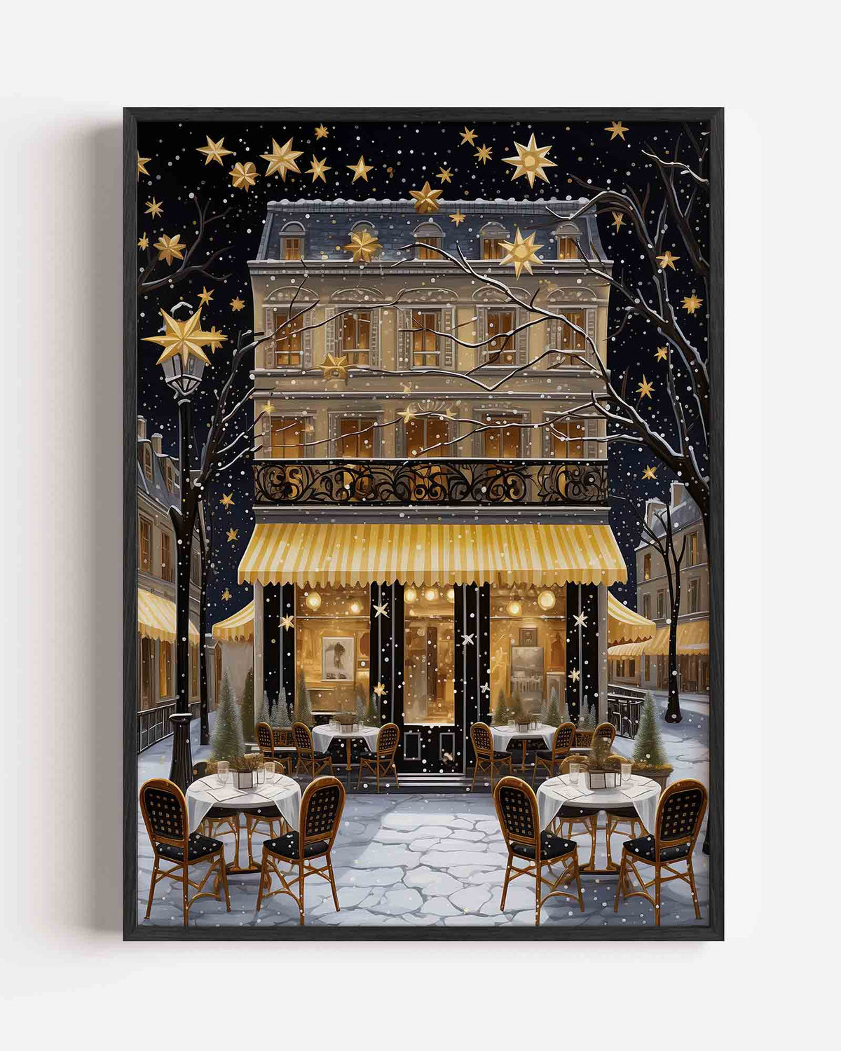 Parijs café in de sneeuw – kerst portret poster als wanddecoratie