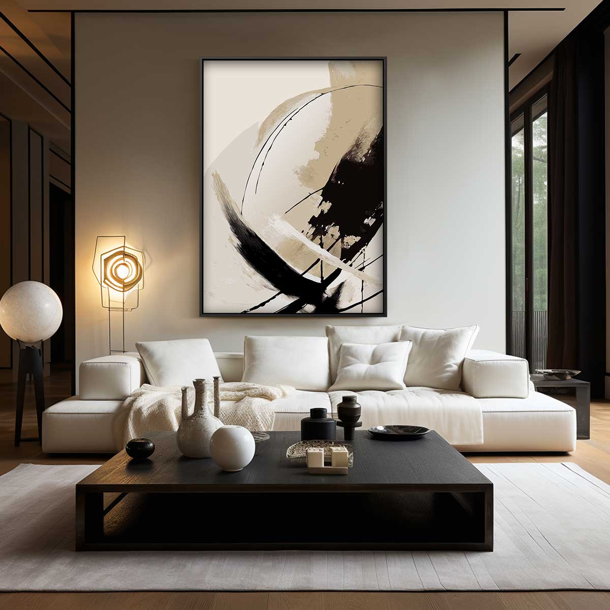Dynamische Bewegingen in Beigetinten – modern portret kunstwerk van WallArtistic