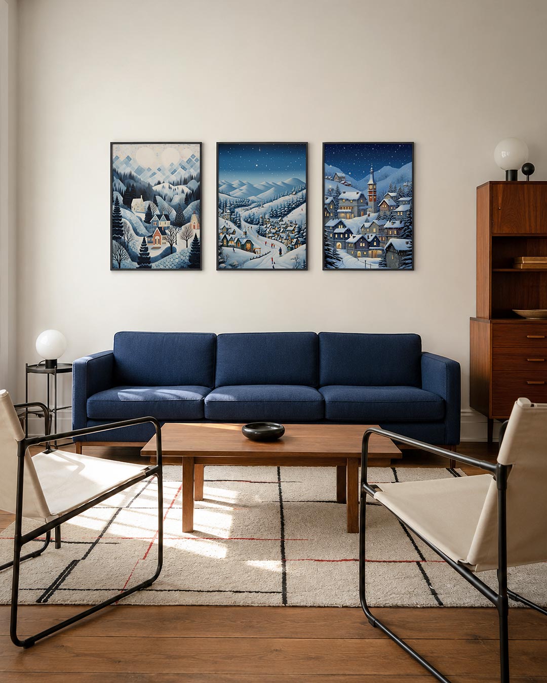 Winterse dorpstafereel posterset – derde productweergave – deze posterset in drie delen toont een winterlandschap met