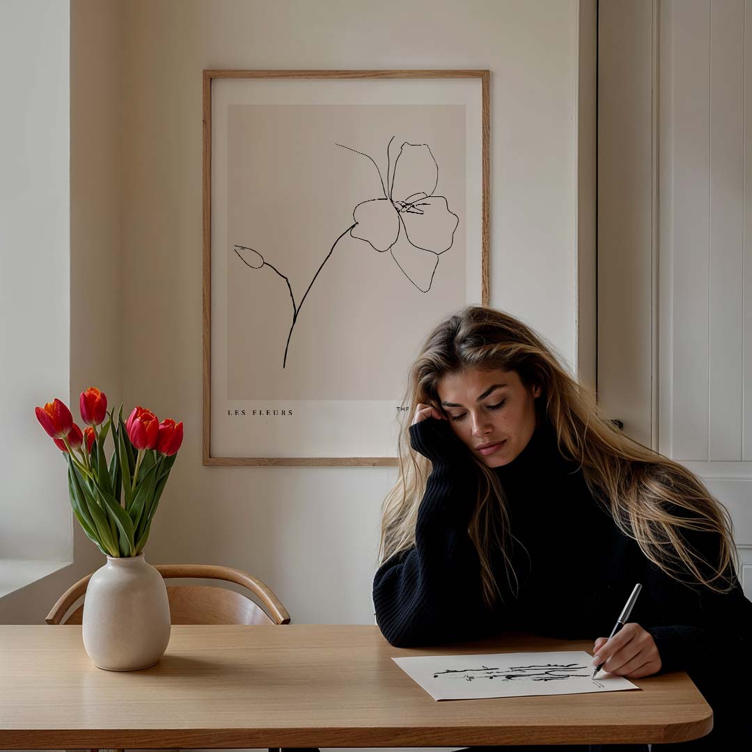 Elegante Lijntekening Bloemenposter – bloemen poster in staand formaat