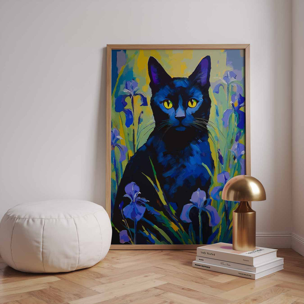Mystieke Kat en Irissen – dieren poster in staand formaat