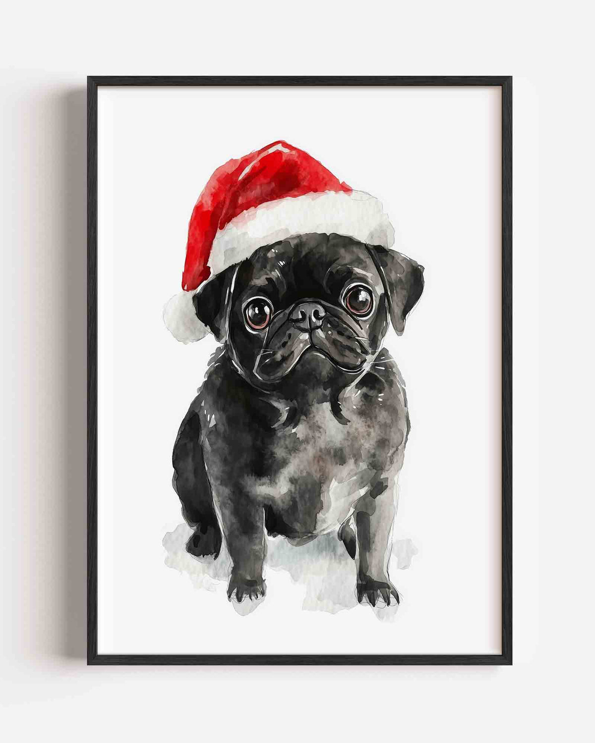 Mopshond met kerstmuts – kids portret poster als wanddecoratie