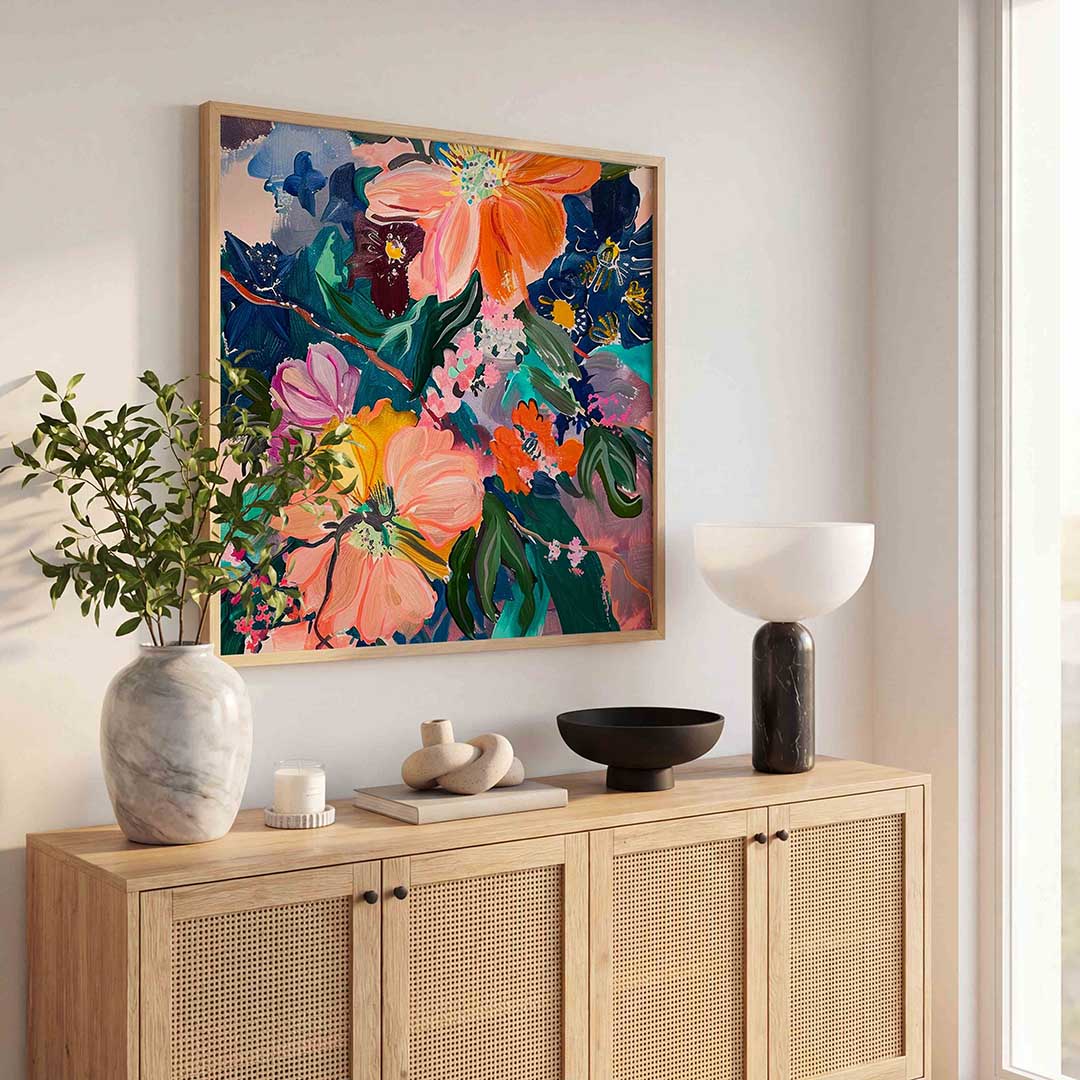 Bloemenexplosie – illustratie poster in vierkant formaat