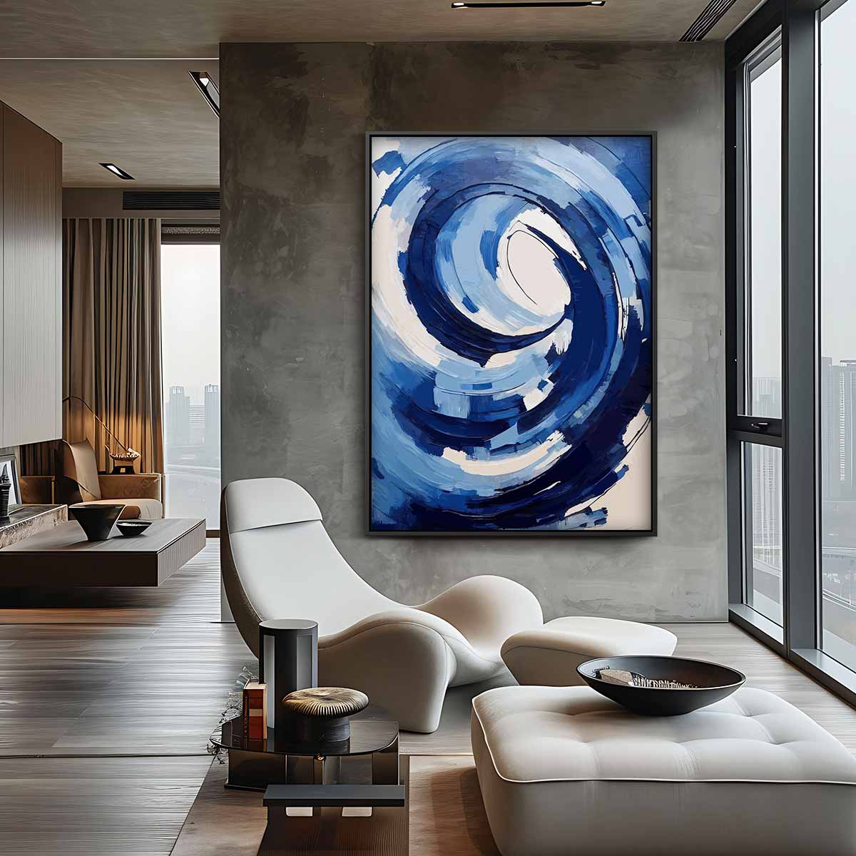 Blauwe Wirwar – canvas wanddecoratie in portret formaat
