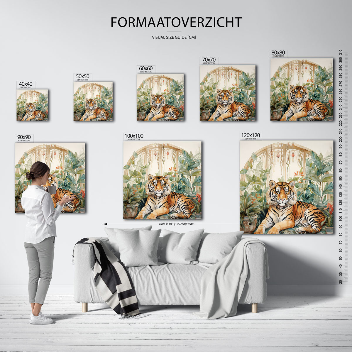 Tijger en planten – vierkante muurposter met dierenthema