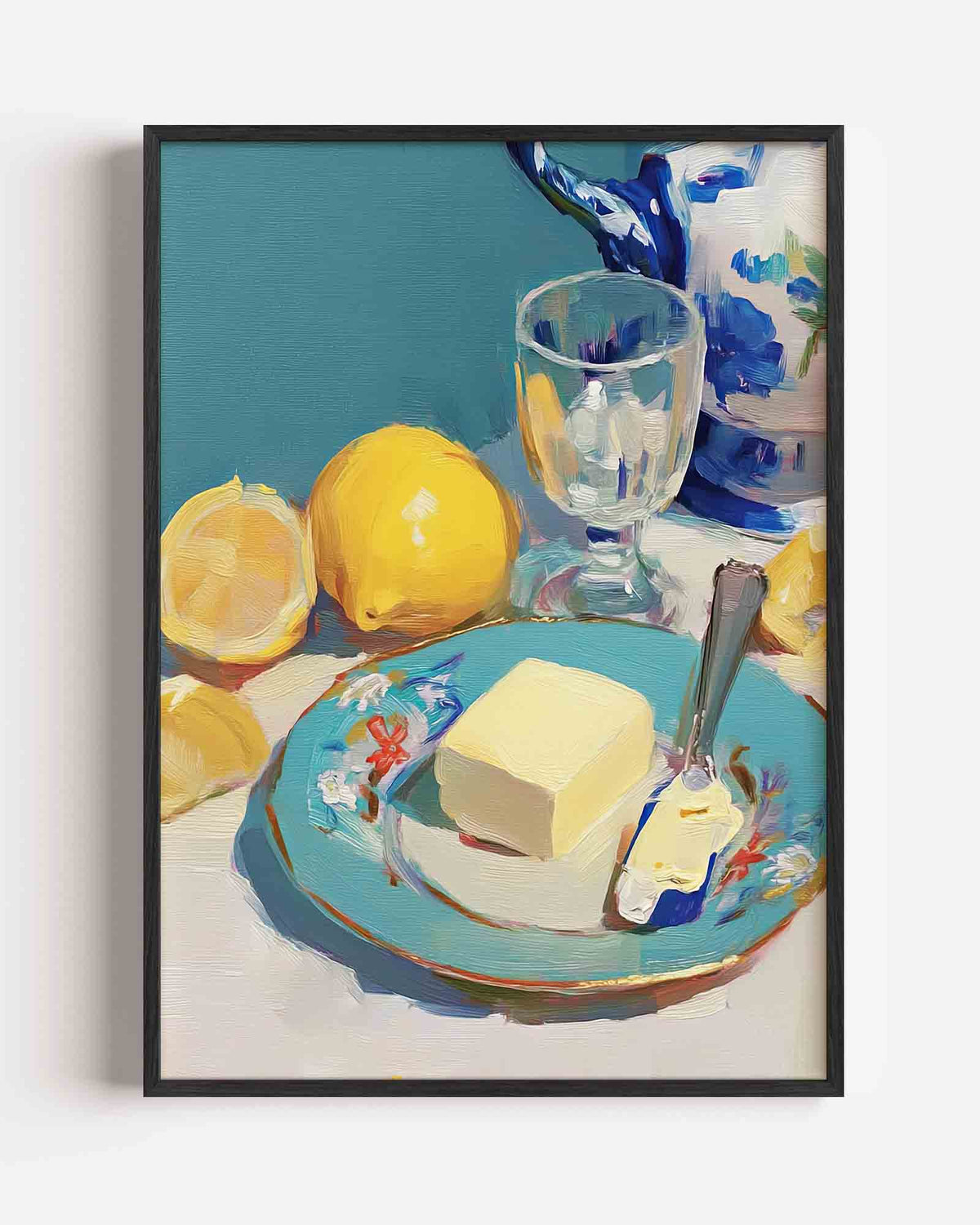 Citroen en boter op bord – dromerige illustratie poster als wanddecoratie
