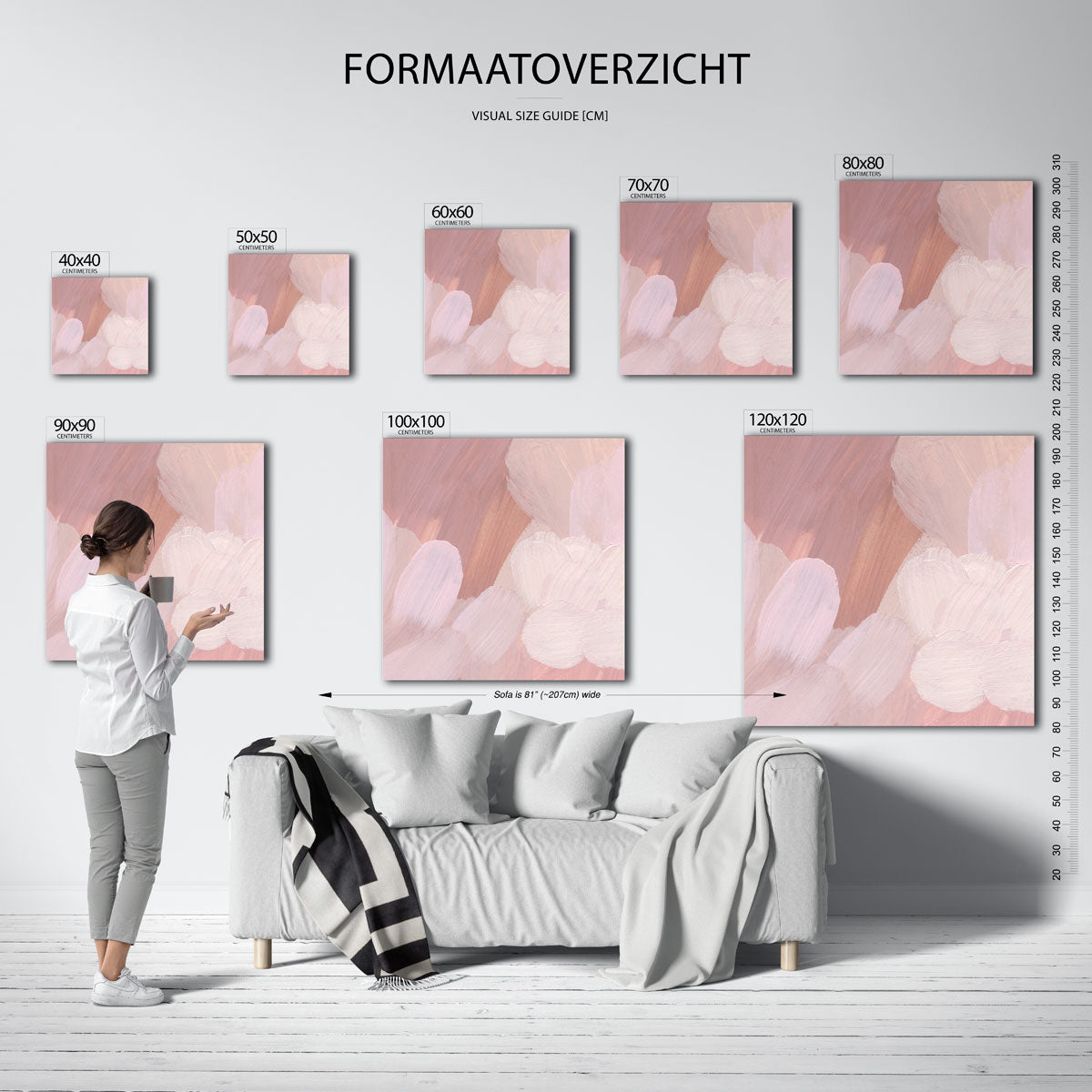 Abstracte roze penseelstreken – vierkante muurposter met artistieke uitstraling