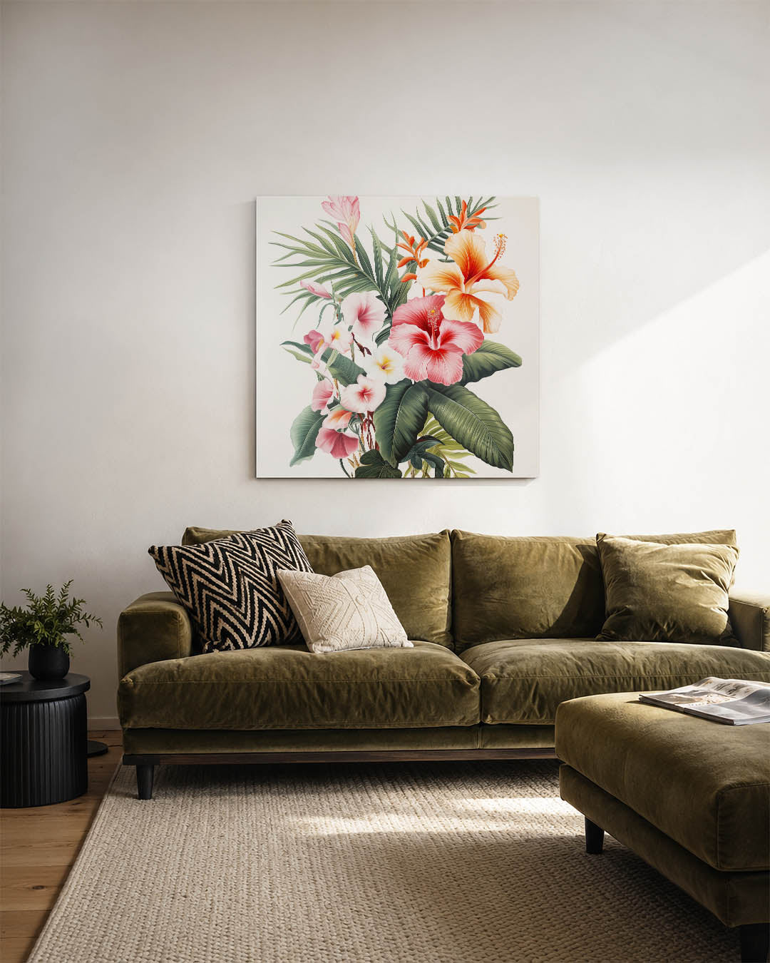 Bloemenpracht kunstwerk – sfeerbeeld – dit kunstwerk toont een weelderige compositie van bloemen in levendige kleuren, met
