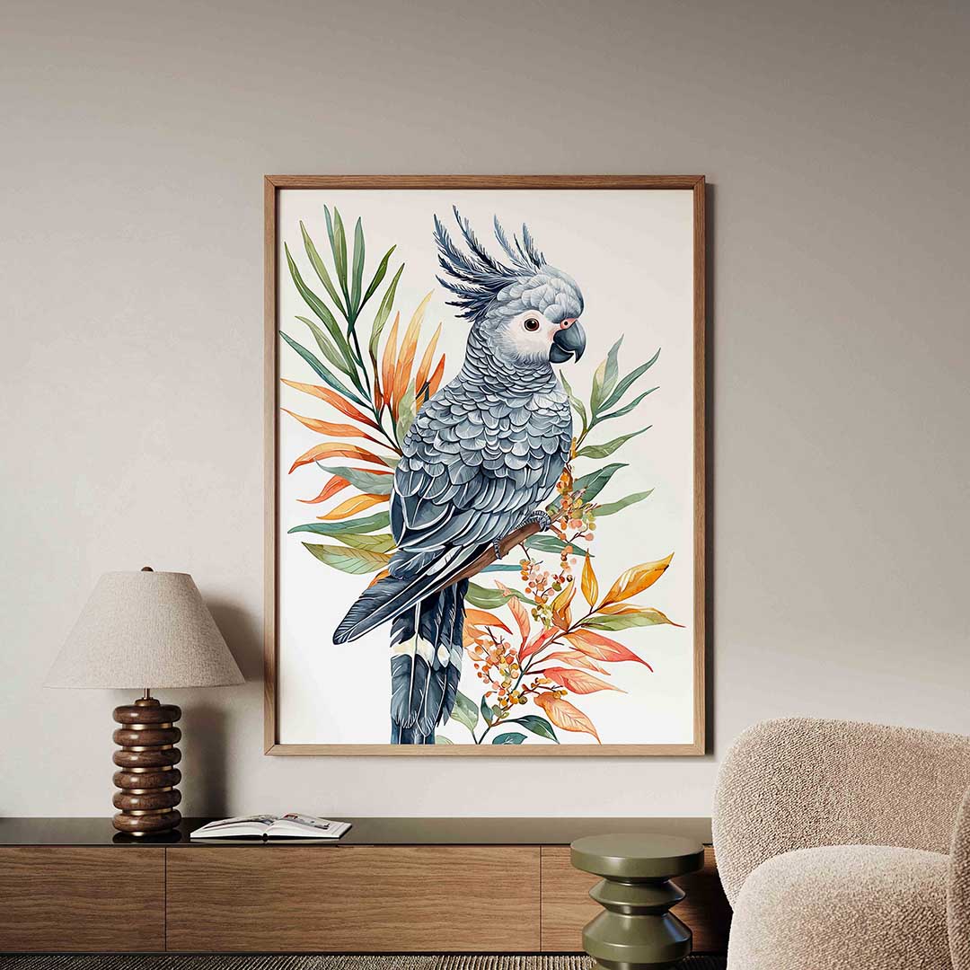 Papegaai en bladeren – tropische jungle poster in staand formaat