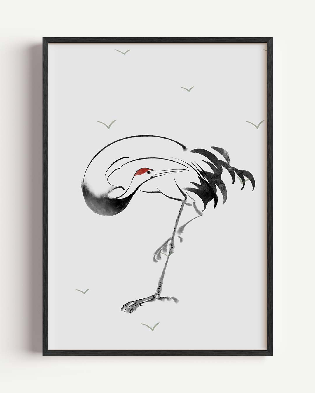 Elegante Kraanvogel Sumi-e – zomer portret poster als wanddecoratie
