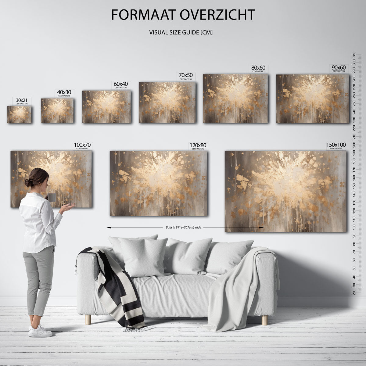 Gouden spetters – liggende muurposter met kleurrijke abstracte vormen