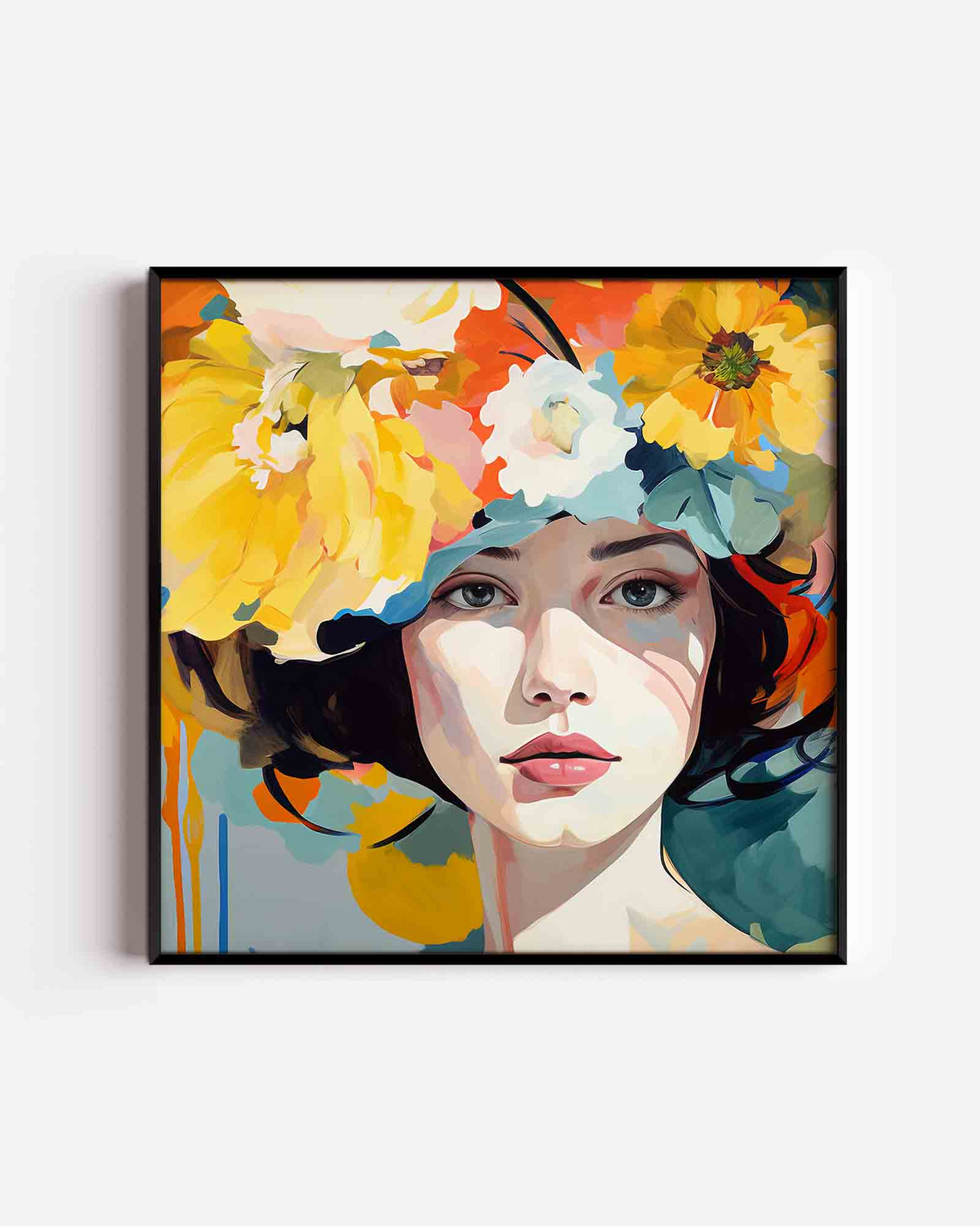 Vrouw met bloemen – vrouwelijk portret als vierkante poster