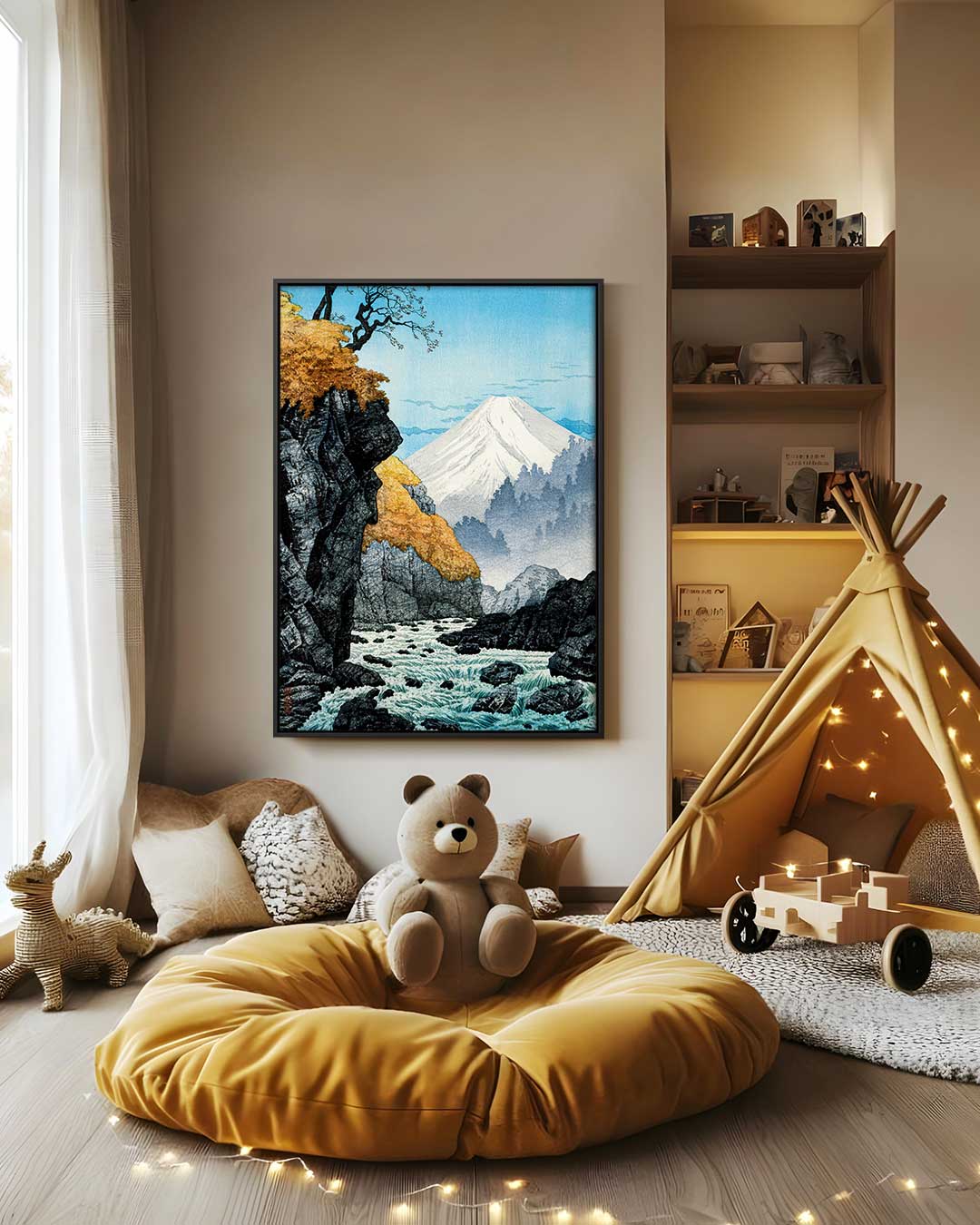 Berglandschap met Rivier – staand kunstwerk voor modern interieur
