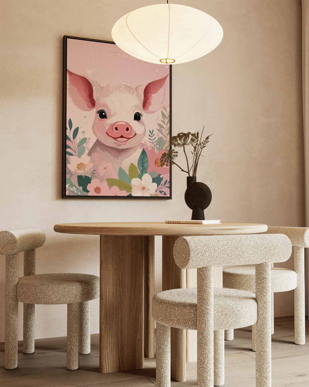 Vrolijk Varkentje met Bloemen – staand kunstwerk voor modern interieur
