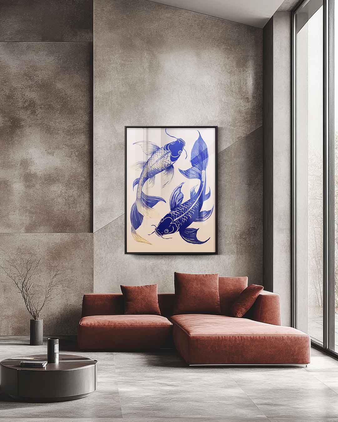 Dansende Koi Vissen – staande wandkunst voor woonkamer of interieur