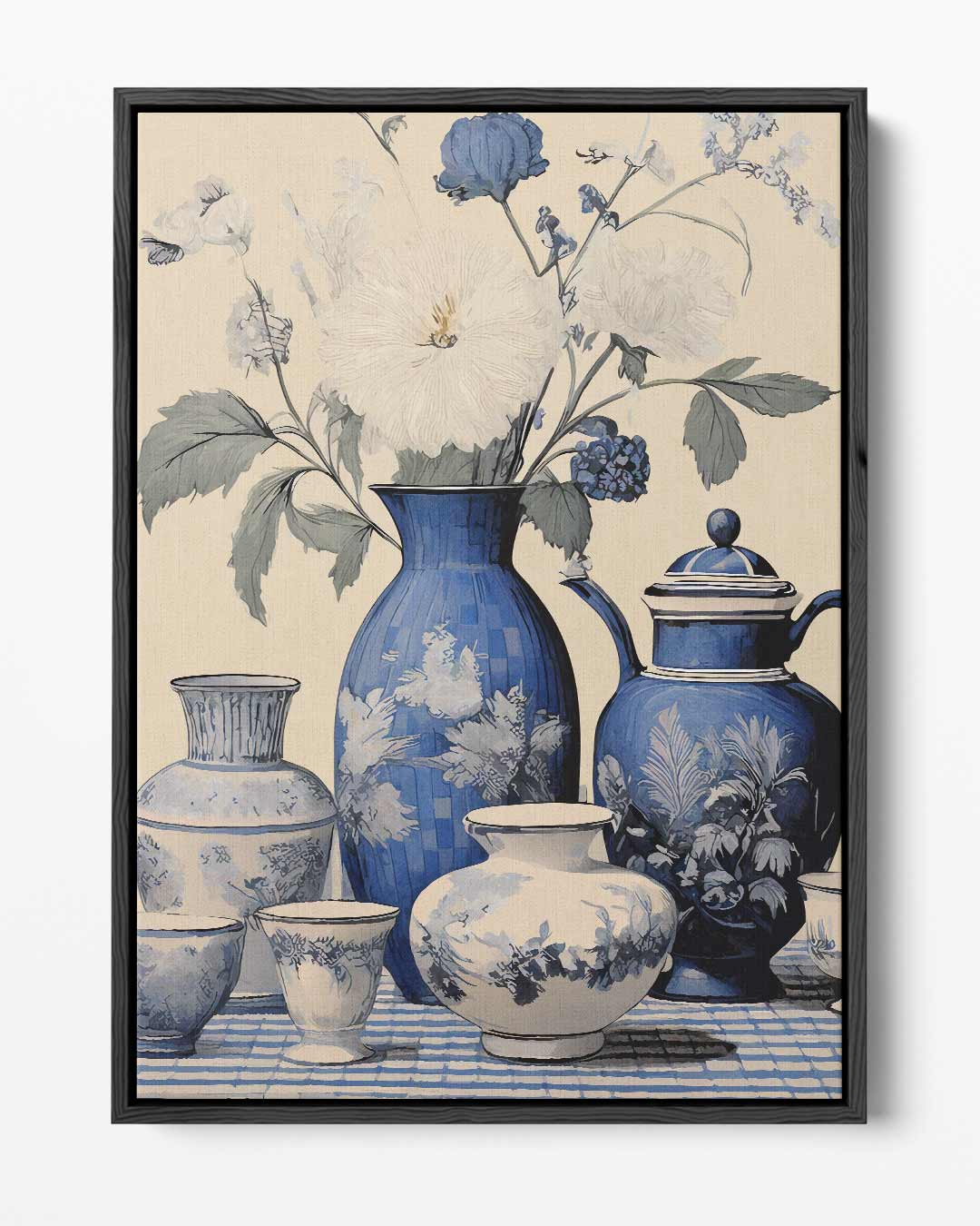 Blauwe Vaas Met Bloemen – portret kunstwerk als wanddecoratie