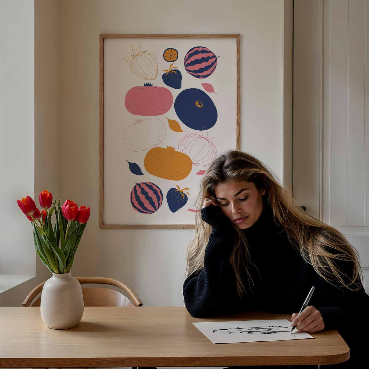 Speelse Fruitkunst – keuken poster als sfeervolle staande wanddecoratie