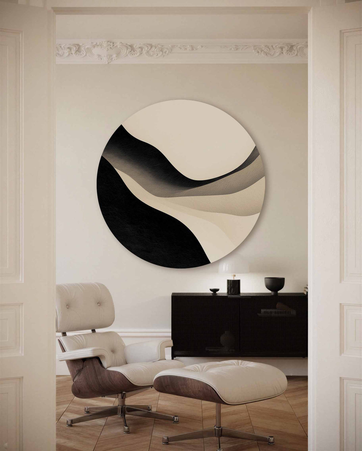 Golvende lijnen – moderne abstracte muurcirkel voor aan de muur