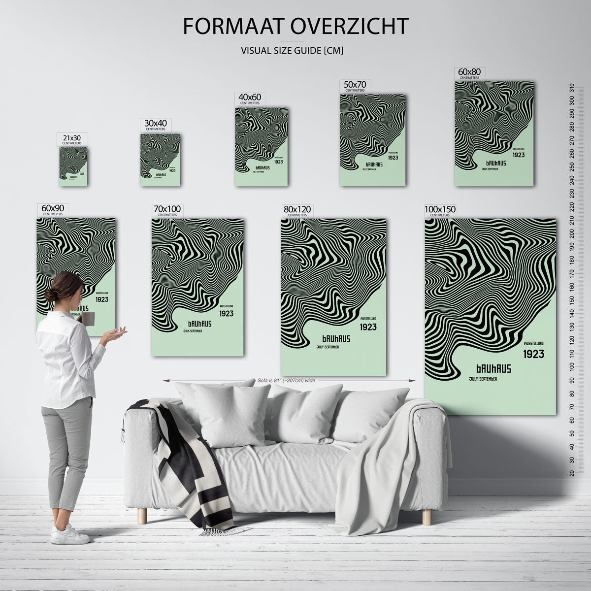 Golvend lijnenspel – geometrische poster in Bauhaus-stijl van WallArtistic