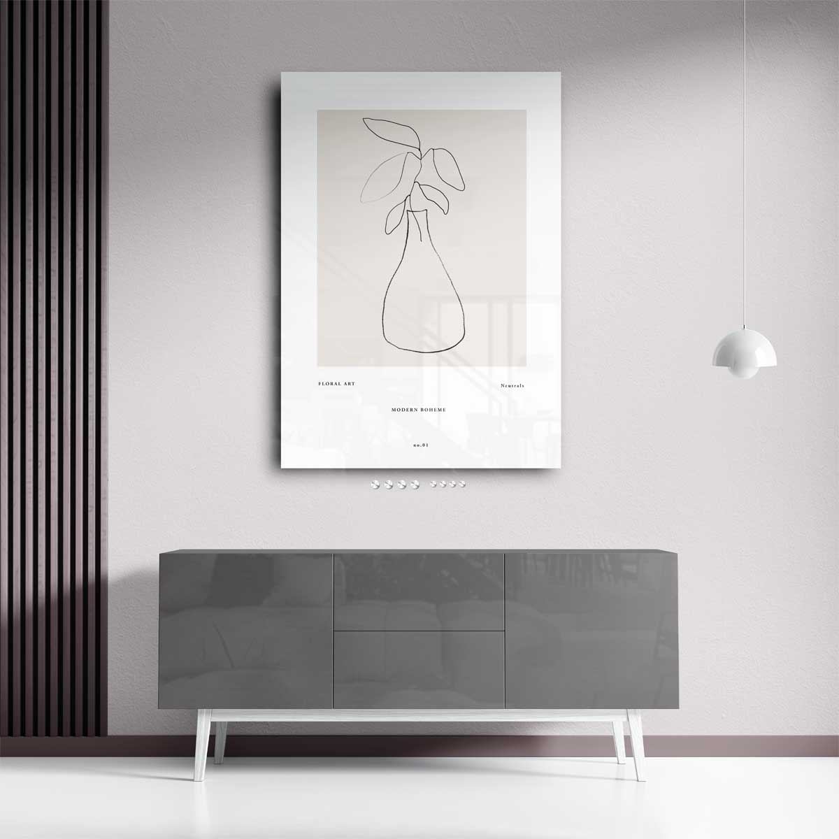 Minimalistische Botanische Vaastekening – staand kunstwerk voor modern interieur