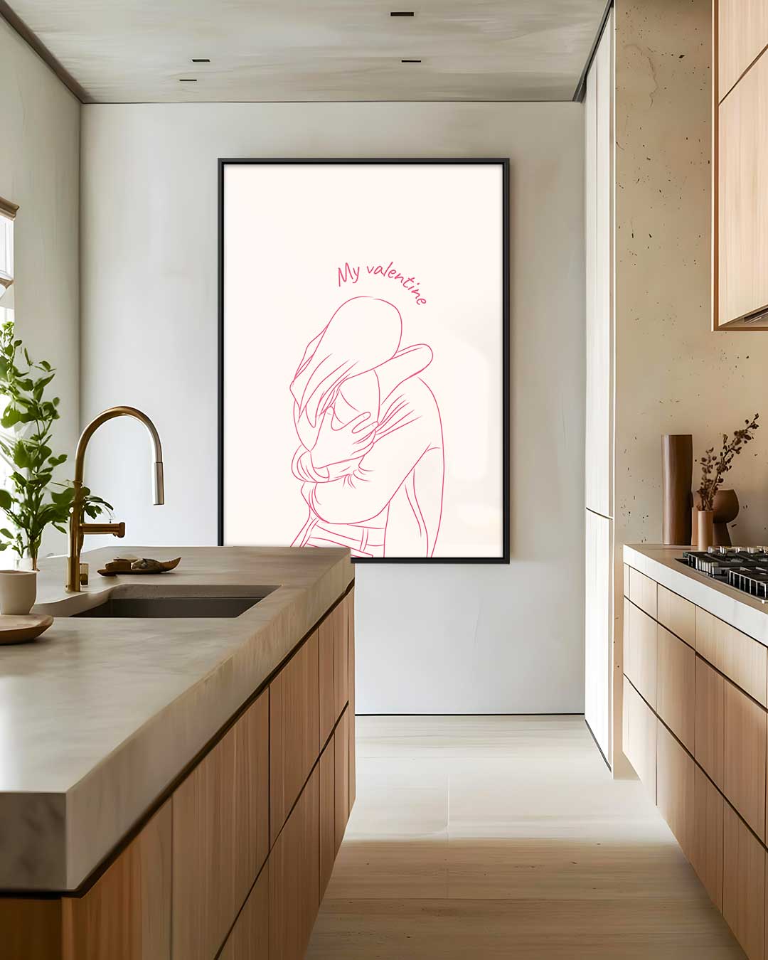 Valentijnsomhelzing Silhouet – dibond wanddecoratie in staand formaat