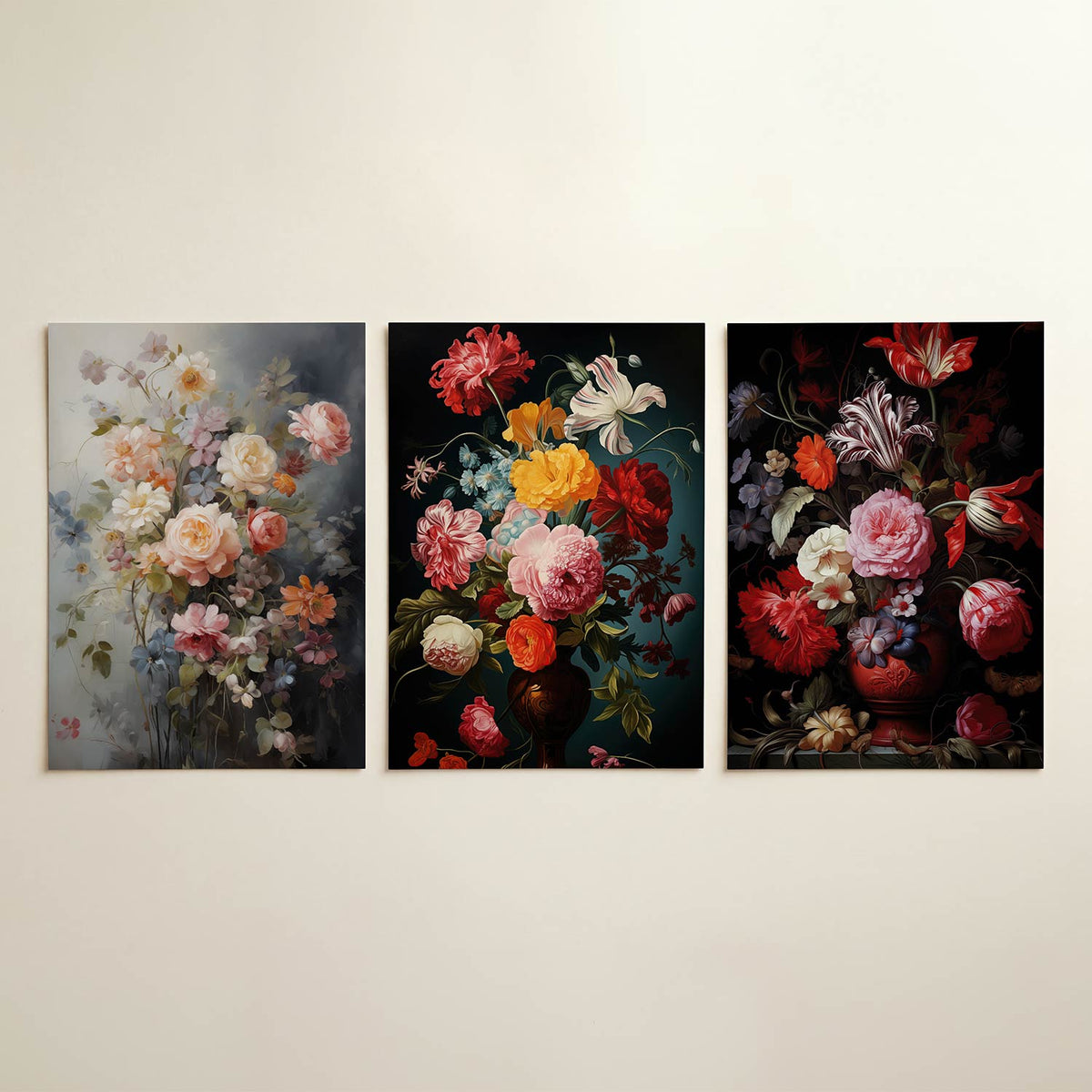 Bloemenpracht posterset – detailweergave – deze driedelige postercombinatie toont een weelderige