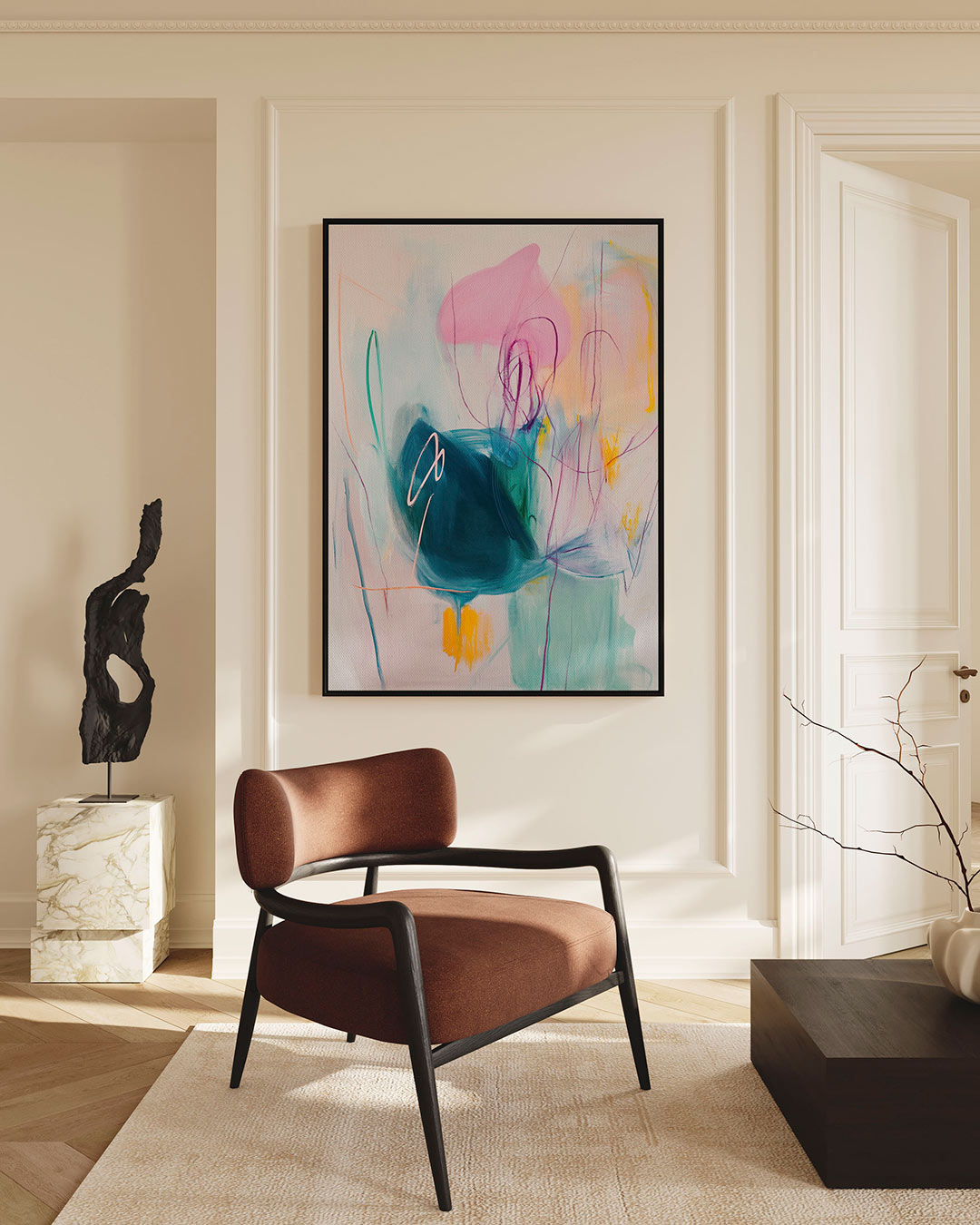 Vloeiende kleurencompositie – staand wanddecoratie kunstwerk