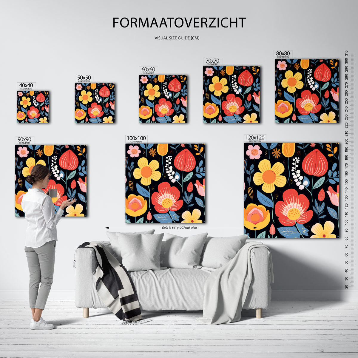 Bloemen en bladeren – vierkante muurposter voor de kinderkamer