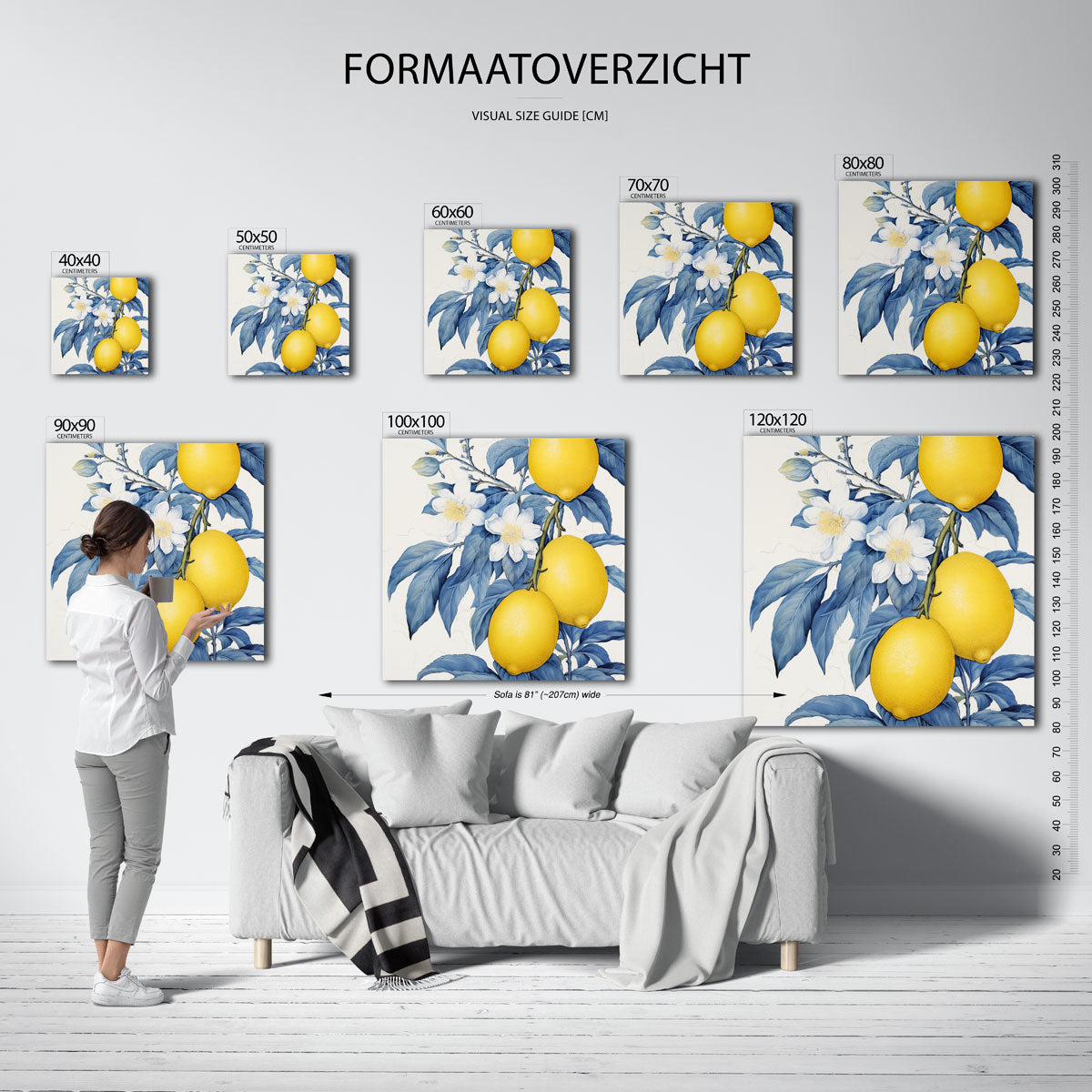 Citroenen en bloemen – vierkante muurposter voor keuken of eethoek