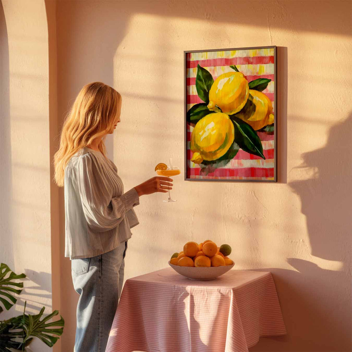 Zomerse Citroen Schilderij – keuken poster als sfeervolle staande wanddecoratie
