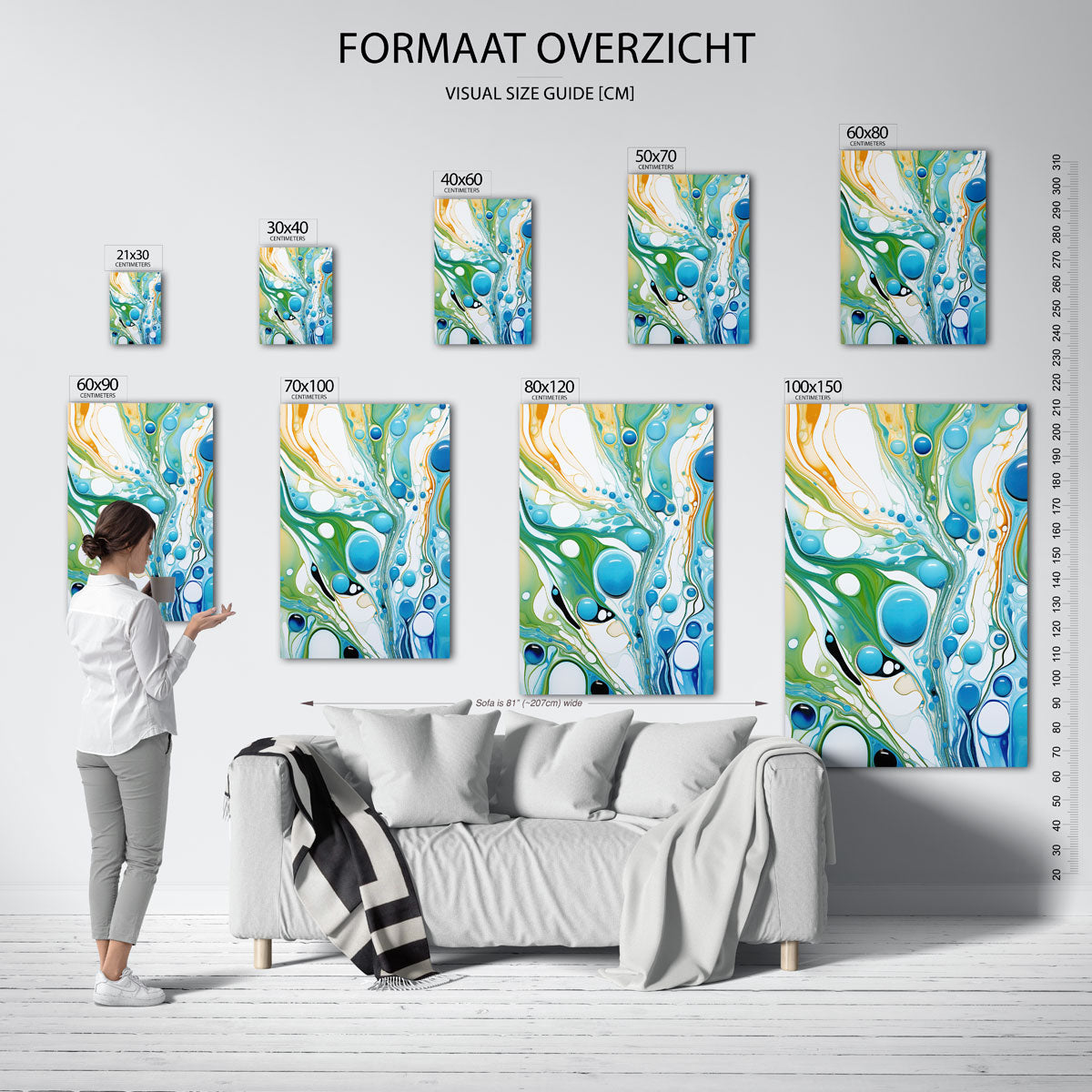 Abstracte blauwe en groene vormen – staande muurposter met kleur en vormen