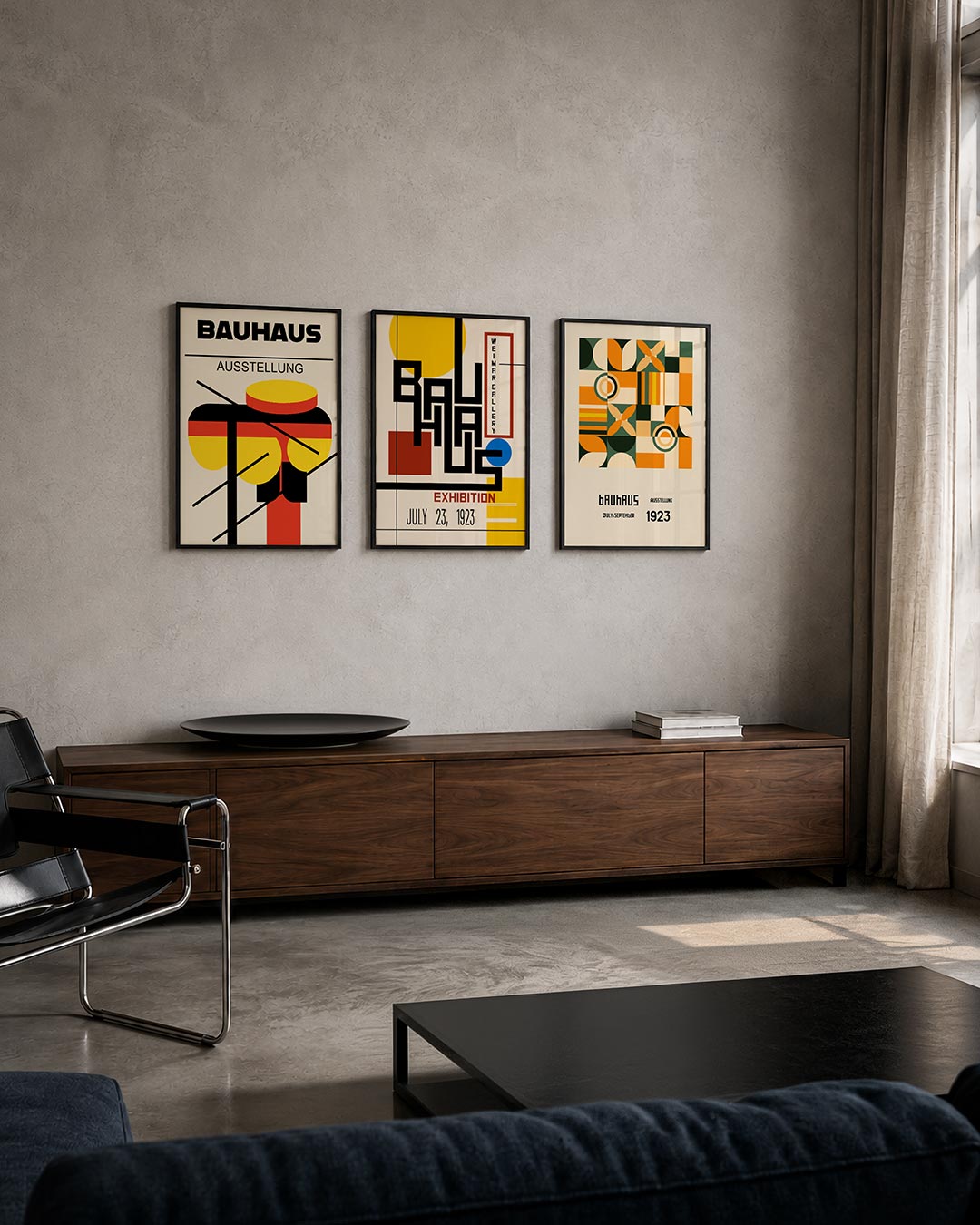 Vormen en vlakken posterset – tweede productweergave – deze posterset in drie delen toont een dynamisch lijnenspel met gele