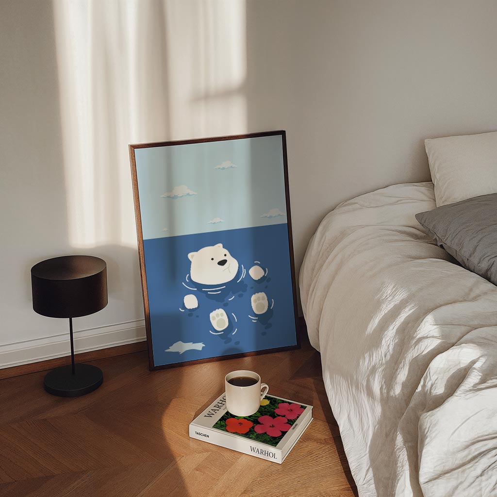 Zwemmende IJsbeer – staande kinderkamer wanddecoratie van WallArtistic