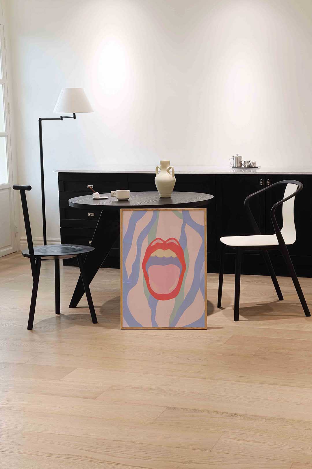 Mond met golvende lijnen – abstracte wandkunst als portret poster