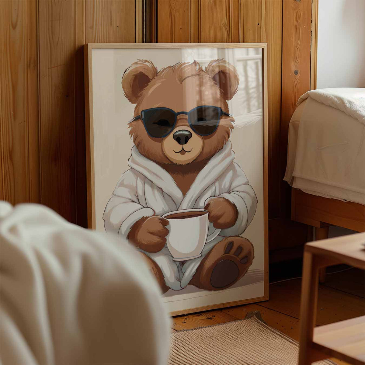Knusse Beer Met Koffie – kinderposter in staand formaat