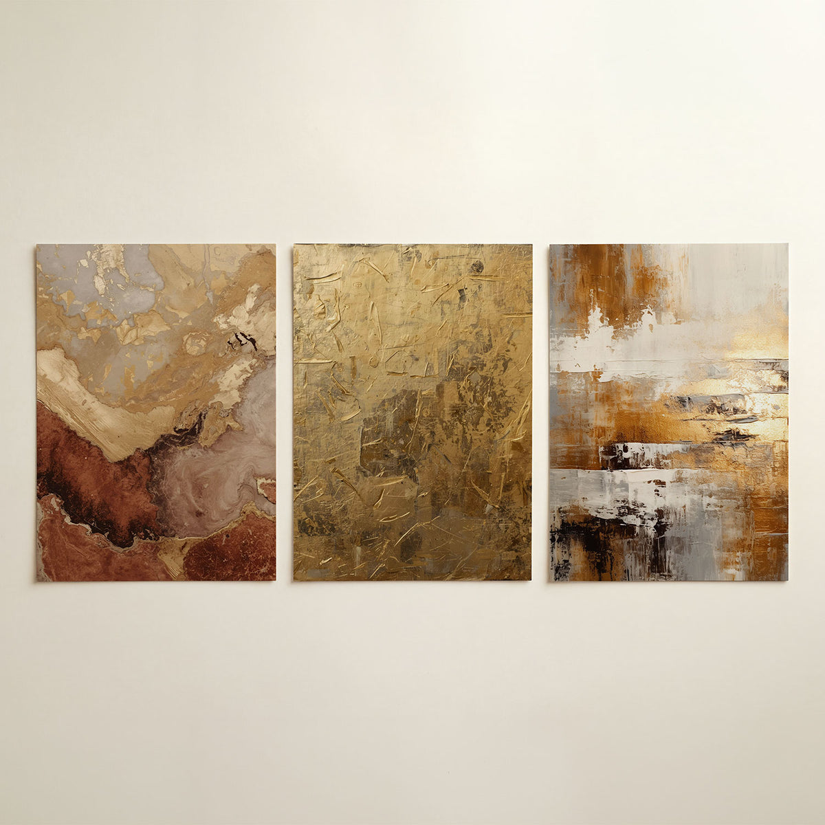 Aardse kleurvlakken posterset – detailweergave – deze posterset in drie delen toont een vloeiende mix van