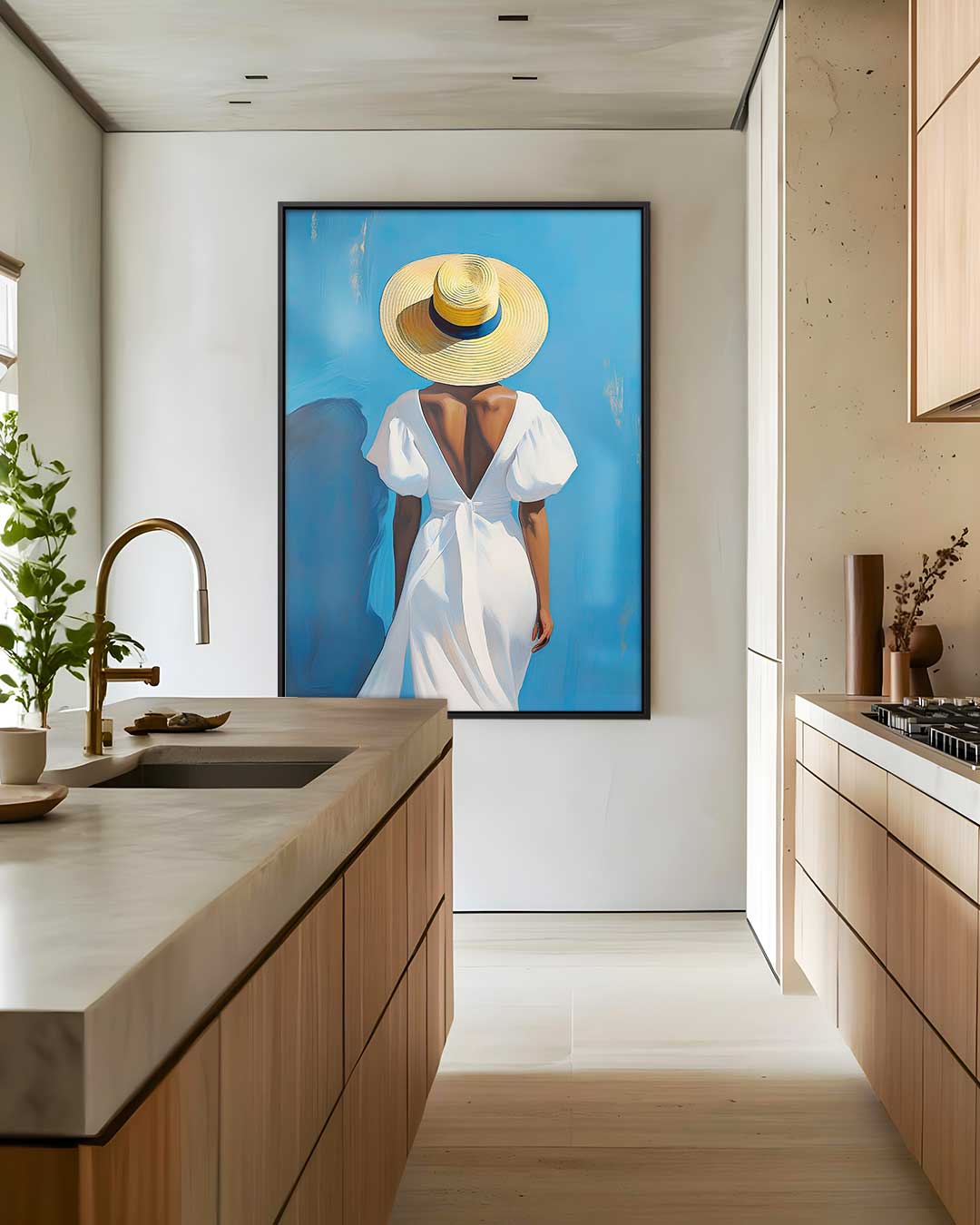 Vrouw in Zomerhoed – modern portret kunstwerk van WallArtistic