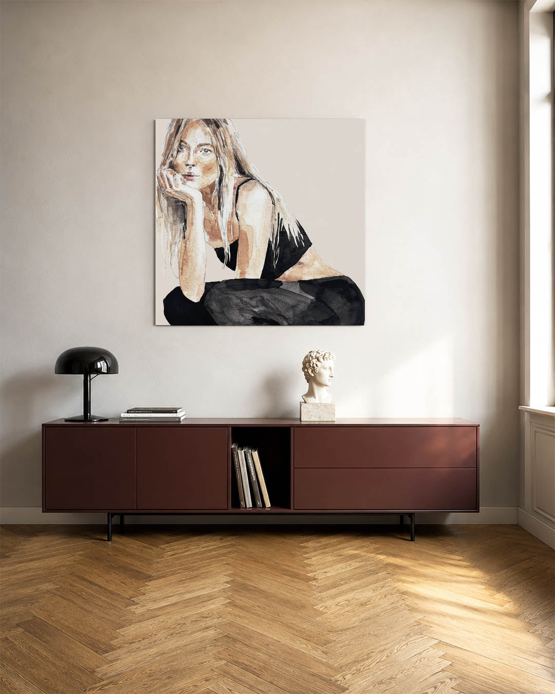 Vrouwelijke contouren kunstwerk – tweede productweergave – dit kunstwerk toont een vrouw in een ontspannen pose met zachte