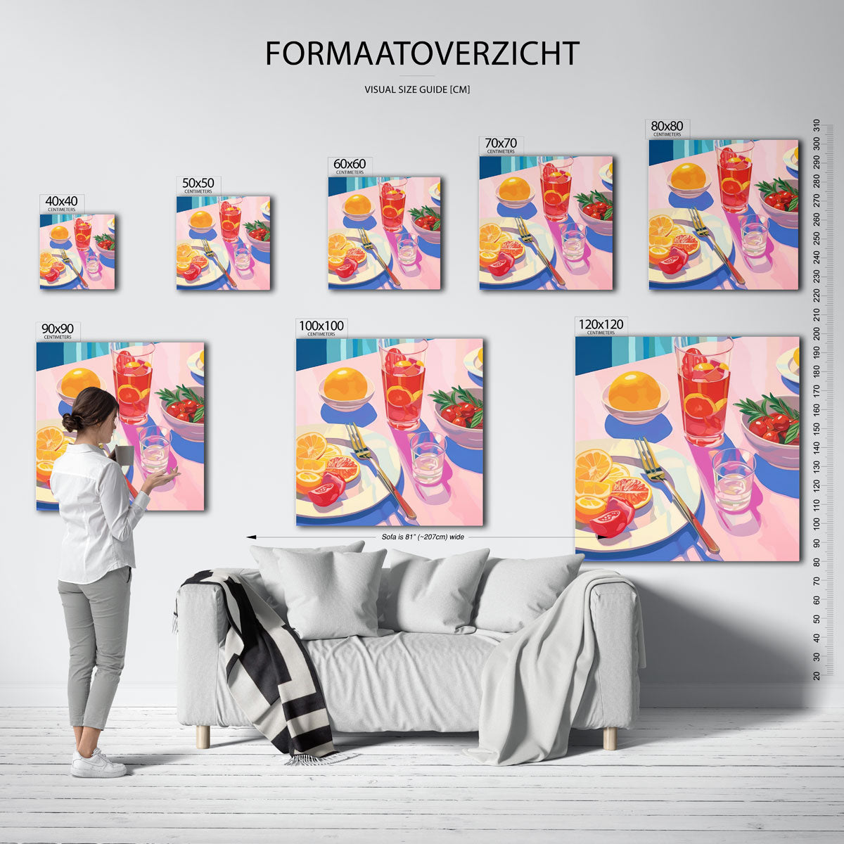 Fruit en drankjes – vierkante muurposter voor keuken of eethoek