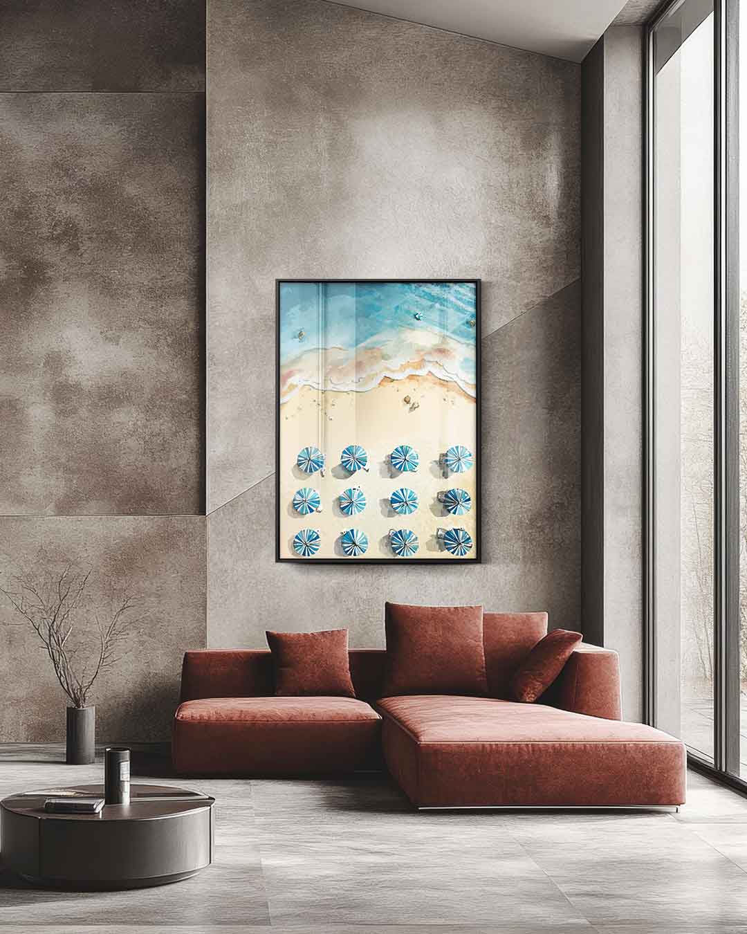 Zonnige Stranddag vanuit de Lucht – staande wandkunst voor woonkamer of interieur