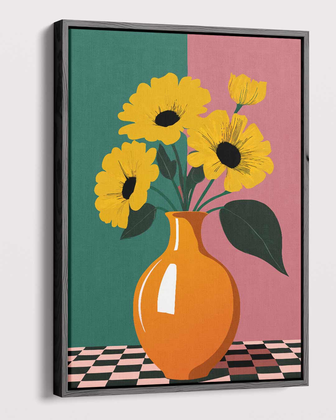 Zonnige Bloemen in Vaas – dibond kunstwerk als wanddecoratie