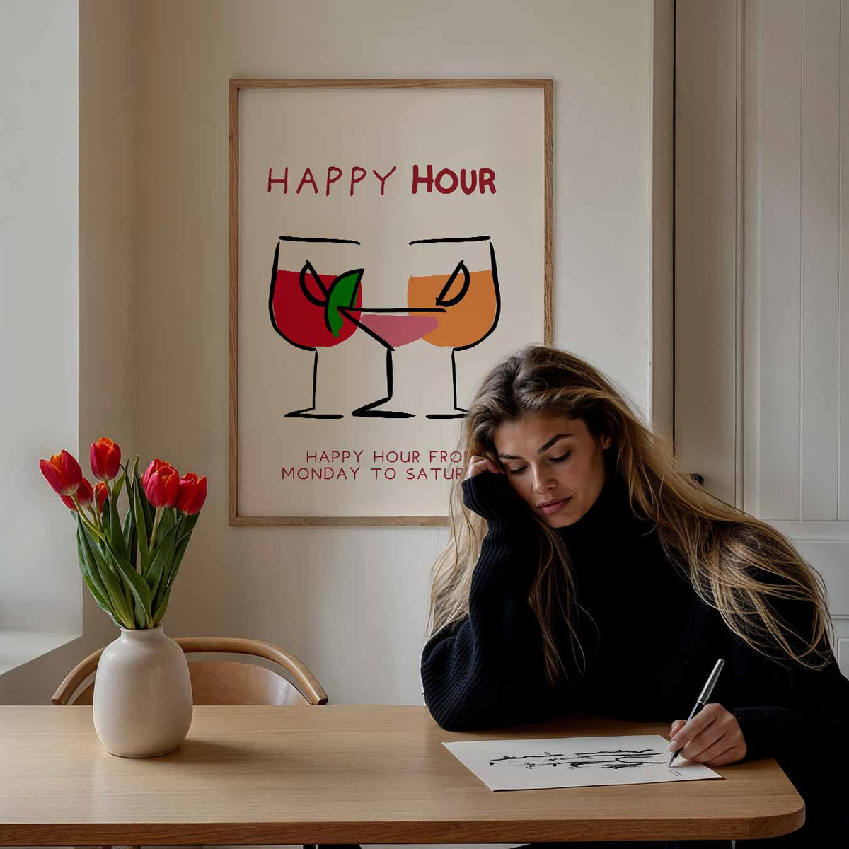 Happy Hour Cocktail – staande muurposter met zomerse uitstraling