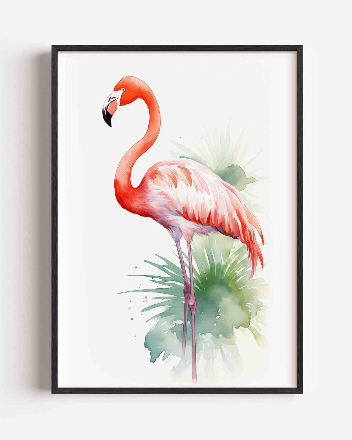Flamingo met groene bladeren – jungle portret poster als wanddecoratie
