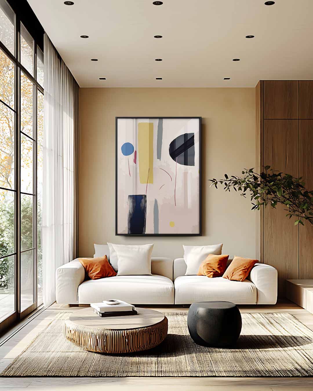Abstracte Vormen in Balans – staande wandkunst voor woonkamer of interieur